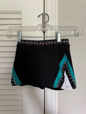 Varsity Black Teal Dance Skirt with Rhinestones